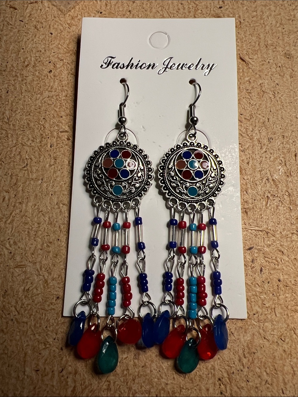 Fashion Jewelry Silver-Tone Multi-Color Beaded Fringe Earrings